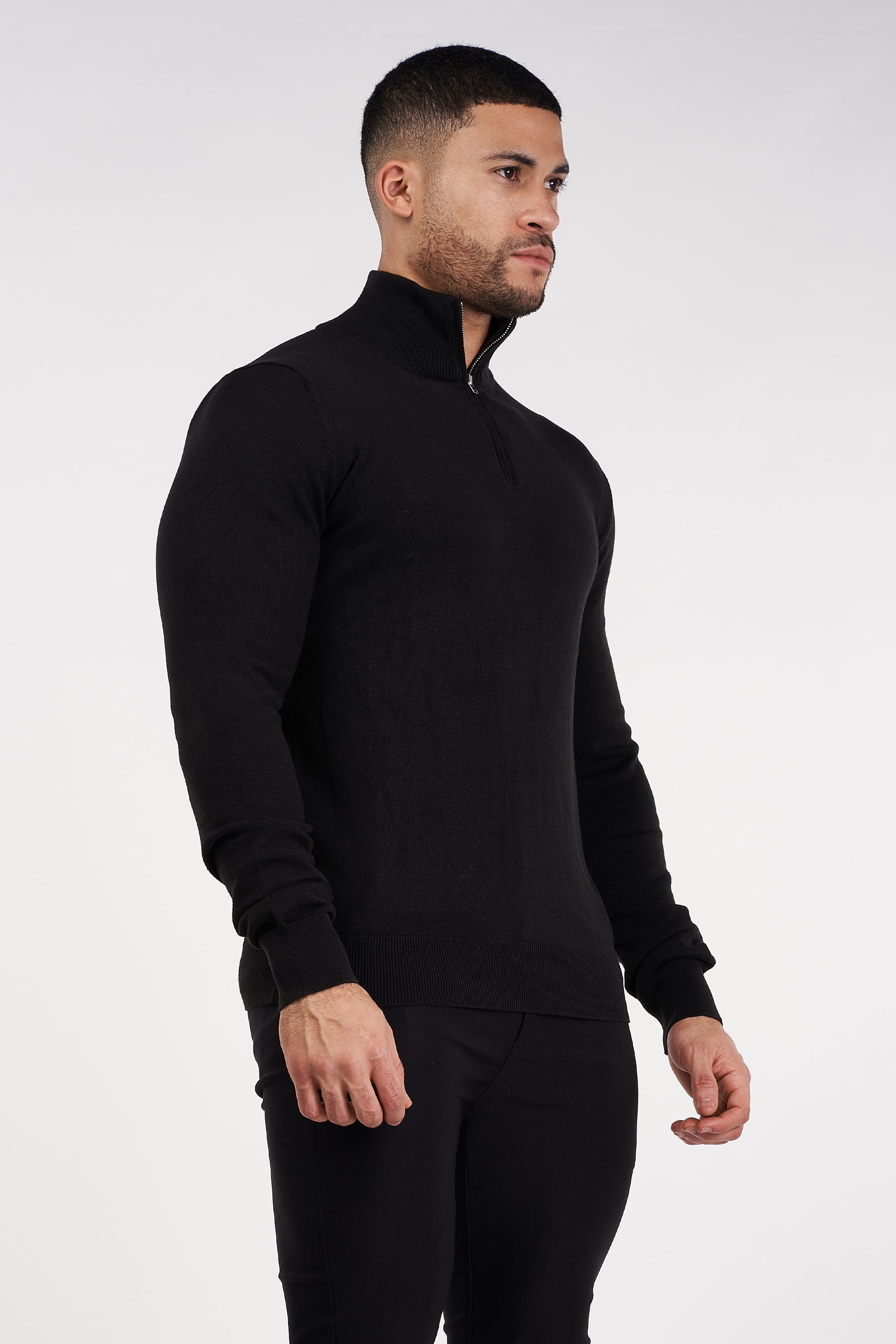 THE SANTONI - HALF ZIP SWEATER - BLACK